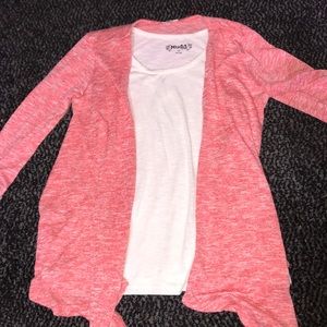 Coral cardigan with cream tank